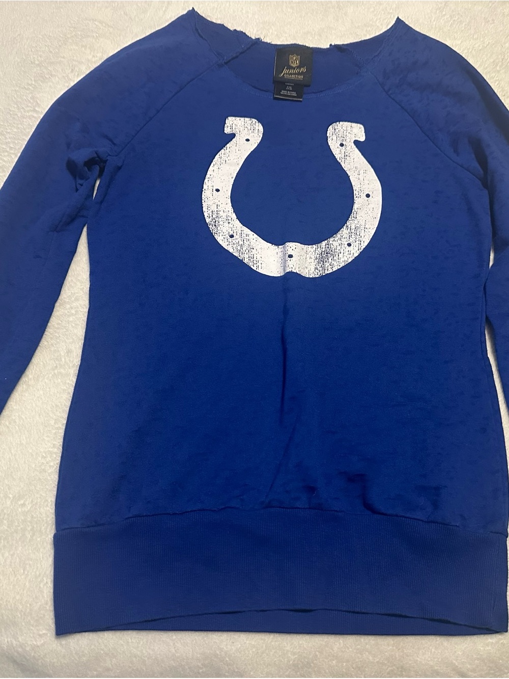 NFL Royal Blue Womens Crewneck Sweatshirt with White Horseshoe Graphic
